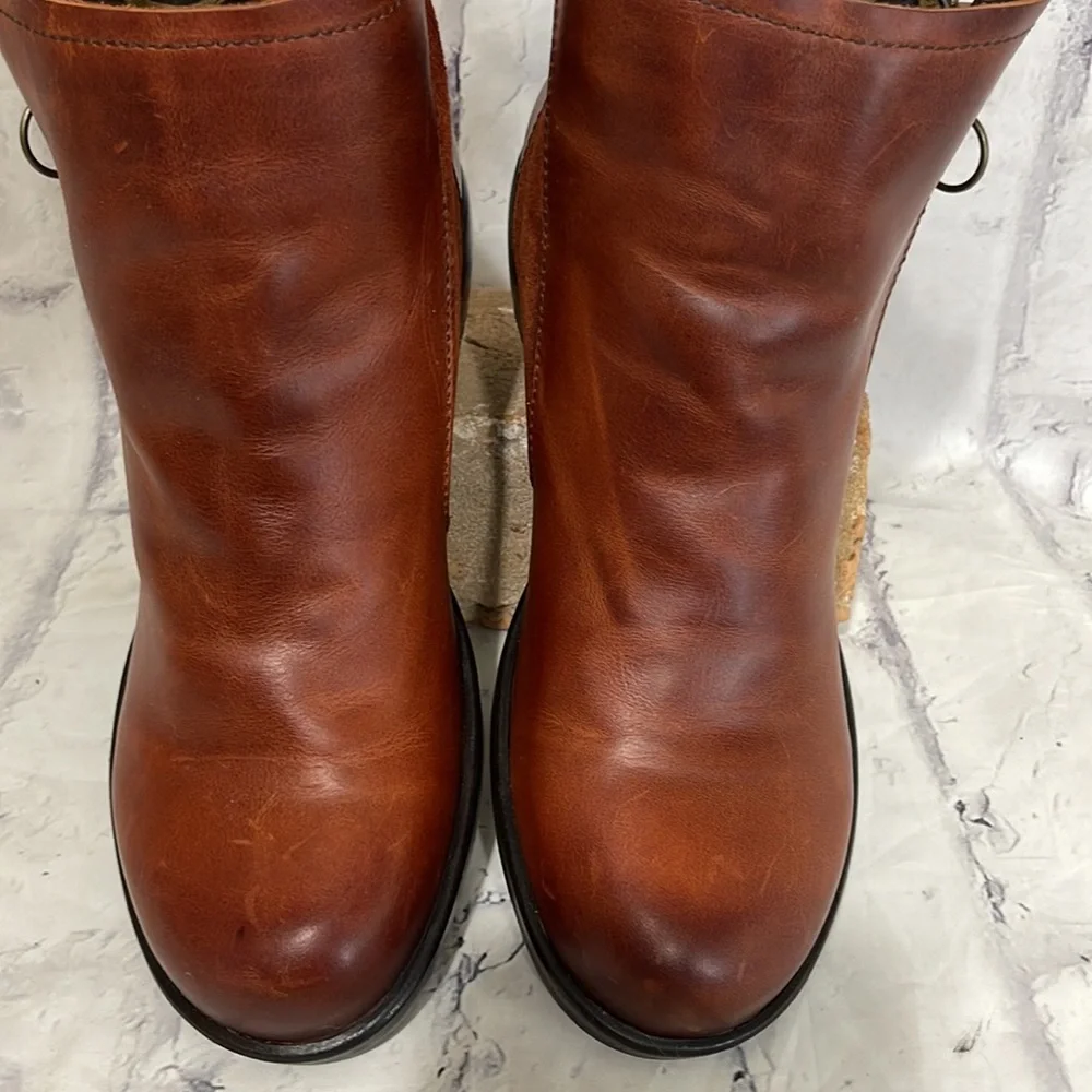 Fly London Meli Ankle Boots Brown Leather and Suede Upper with Ring Zipper Pull